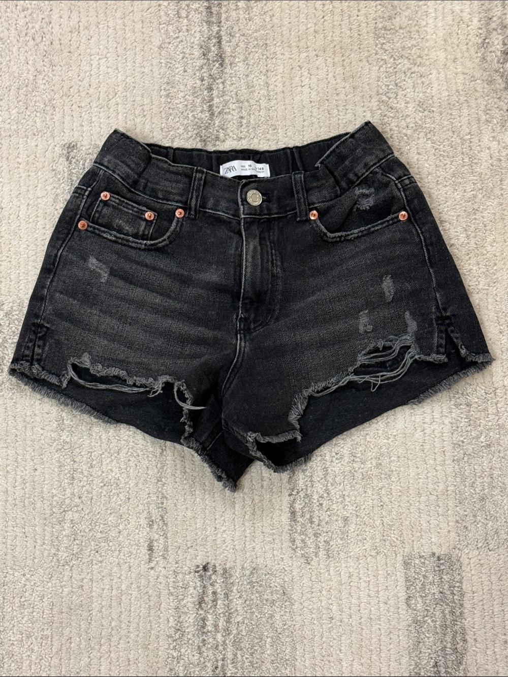 High-Waist Black Distressed Denim Shorts